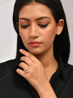 Voylla - Mother's Day Open Half Pearl With Cushioned Cut Cz Ring