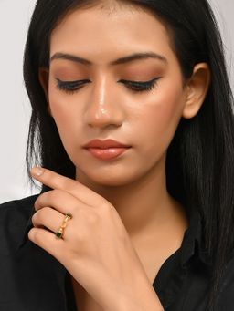 Voylla - Mother's Day Green and Yellow Emerald Shaped Cz Half Band Ring