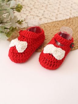 Woonie - Cotton Bamboo Bow Detailed Summer Booties - Red