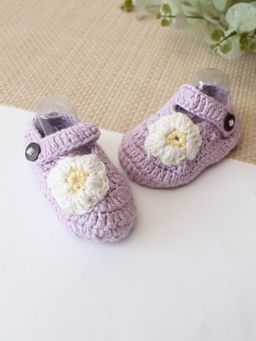 Woonie - Cotton Bamboo Floral Applique Summer Booties - Purple