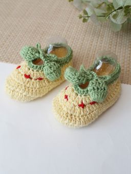Woonie - Cotton Bamboo Cherry Designed Summer Booties - Yellow