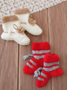 Woonie - Handknitted Socks with Striped and Self Design (Pack of 2)