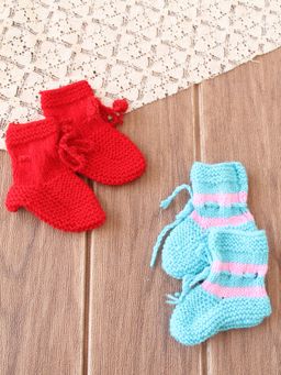 Woonie - Handknitted Socks with Striped and Self Design (Pack of 2)