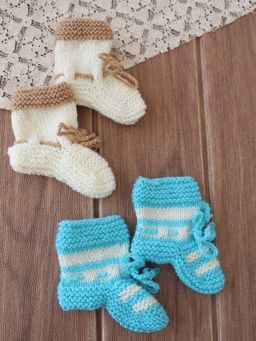 Woonie - Handknitted Socks with Striped and Self Design (Pack of 2)