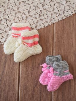 Woonie - Handknitted Socks with Striped and Self Design (Pack of 2)