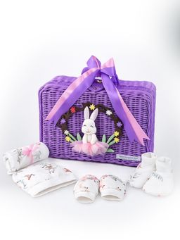 Little Surprise Box - 20 pcs Woodland Rabbit Cane Basket Newborn Girl Gift Hamper
