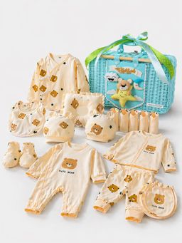 Little Surprise Box - 25 pcs Beige Bear Hamper Newborn Boy/Girl Blue Cane Basket
