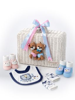 Little Surprise Box - 25 pcs Twin Boy and Girl White Cane Basket Newborn Gift Hamper