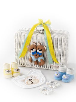 Little Surprise Box - 25 pcs Twin Boys White Cane Basket Newborn Boy Gift Hamper
