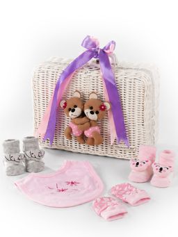 Little Surprise Box - 25 pcs Twin Girls White Cane Basket Newborn Girl Gift Hamper