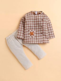 Polka Tots - Cotton Linen Checks Full Sleeve Jabla Pant - Blue