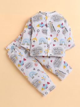 Polka Tots - Muslin Cotton Printed Full Sleeve Jabla Pant - White