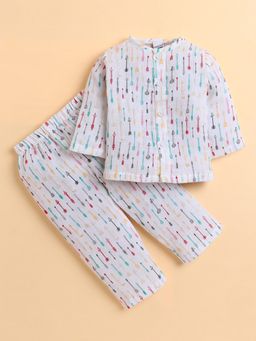 Polka Tots - Muslin Cotton Cupid Print Full Sleeve Jabla Pant - White