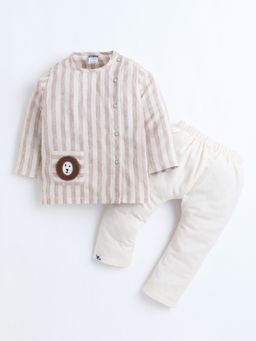Polka Tots - Cotton Striped Full Sleeve Jabla Pant - Light Brown