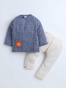 Polka Tots - Cotton Square Print Full Sleeve Jabla Pant - Navy Blue