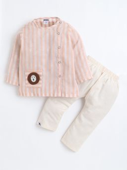 Polka Tots - Cotton Striped Full Sleeve Jabla Pant - Peach
