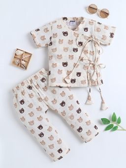 Polka Tots - Cotton Panda Print Half Sleeve Jabla Pant - Cream