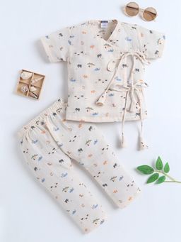 Polka Tots - Cotton Animal Print Half Sleeve Jabla Pant - Peach