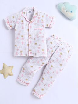 Polka Tots - Cotton Animal Print Half Sleeve Jabla Pant - Peach