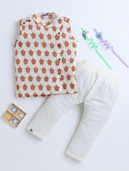 Polka Tots - Cotton Turtle Print Sleeveless Jabla Pant - White