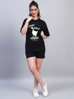 Griffel - Black Round Neck Graphic Oversized T-Shirt