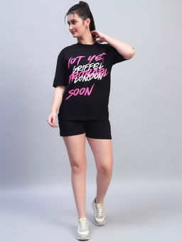 Griffel - Black Round Neck Graphic Oversized T-Shirt