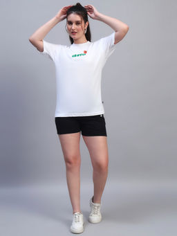 Griffel - White Round Neck Graphic Oversized T-Shirt