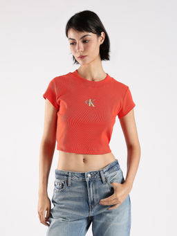 Calvin Klein - Red Logo Slim Fit Cotton T Shirt