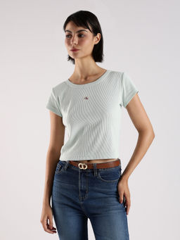 Calvin Klein - Green Textured Slim Fit Cotton T Shirt