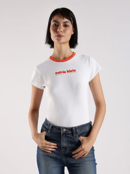 Calvin Klein - White Logo Slim Fit Cotton T Shirt