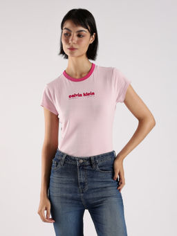 Calvin Klein - Pink Logo Slim Fit Cotton T Shirt