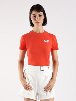 Calvin Klein - Red Logo Slim Fit Cotton T Shirt