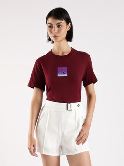 Calvin Klein - Maroon Logo Slim Fit Cotton T Shirt