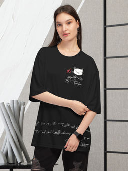 HELLCAT - Black Trendy Printed Oversized T-Shirt for Women
