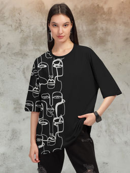 HELLCAT - Black Trendy Printed Oversized T-Shirt for Women