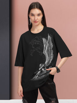HELLCAT - Black Trendy Printed Oversized T-Shirt for Women