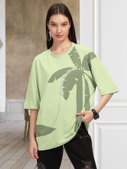 HELLCAT - Green Trendy Printed Oversized T-Shirt for Women