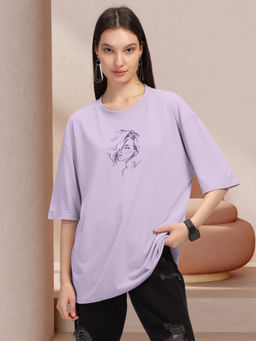 HELLCAT - Lavender Trendy Printed Oversized T-Shirt for Women
