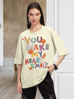 HELLCAT - Yellow Trendy Printed Oversized T-Shirt for Women