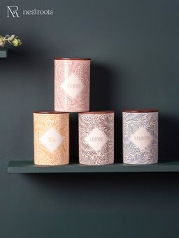 Nestroots - Exquisite Floral Jars & Canister for Tea, Coffee, Sugar, Namkeen (Pack of 4)