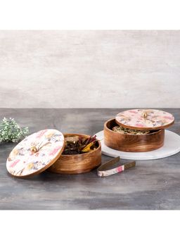 Nestroots - Flower Enamel Print Masala & Roti Box Set (Set of 2)