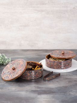 Nestroots - Grey Enamel Print Masala & Roti Box Set (Set of 2)