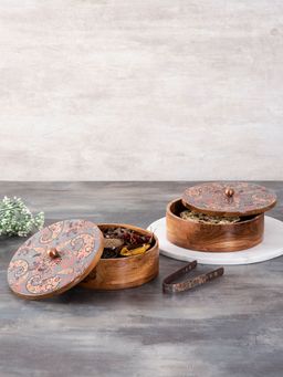 Nestroots - Grey Enamel Print Masala & Roti Box Set (Set of 2)