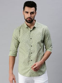 SHOWOFF - Men Casual Slim Collar Olive Printed Shirt