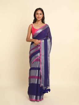 Suta - Blue Stripes Cotton Blend Saree