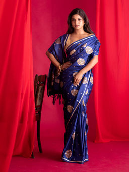 Beatitude - Blue Banarasi Saree with Unstitched Blouse