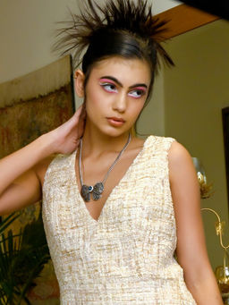 Odette - Oxidised Silver-Studded Beautiful Bow Necklace