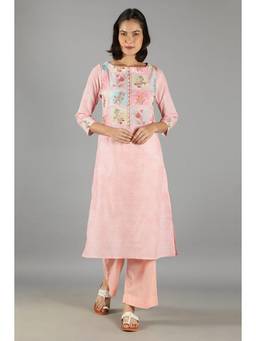 Barara Ethnic - Peach Straight Kurta With Embroidered Cutwork Dupatta (Set of 3)