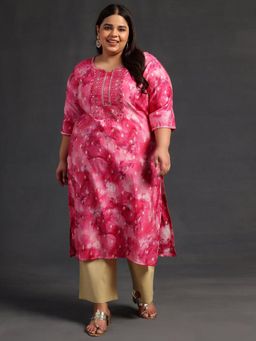 Extra love by Libas - Pink Yoke Design Silk Straight Kurtas for Women