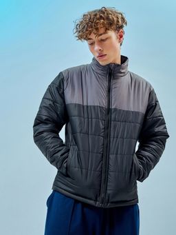 Bewakoof - Men's Black & Grey Color Block Oversized Puffer Jacket